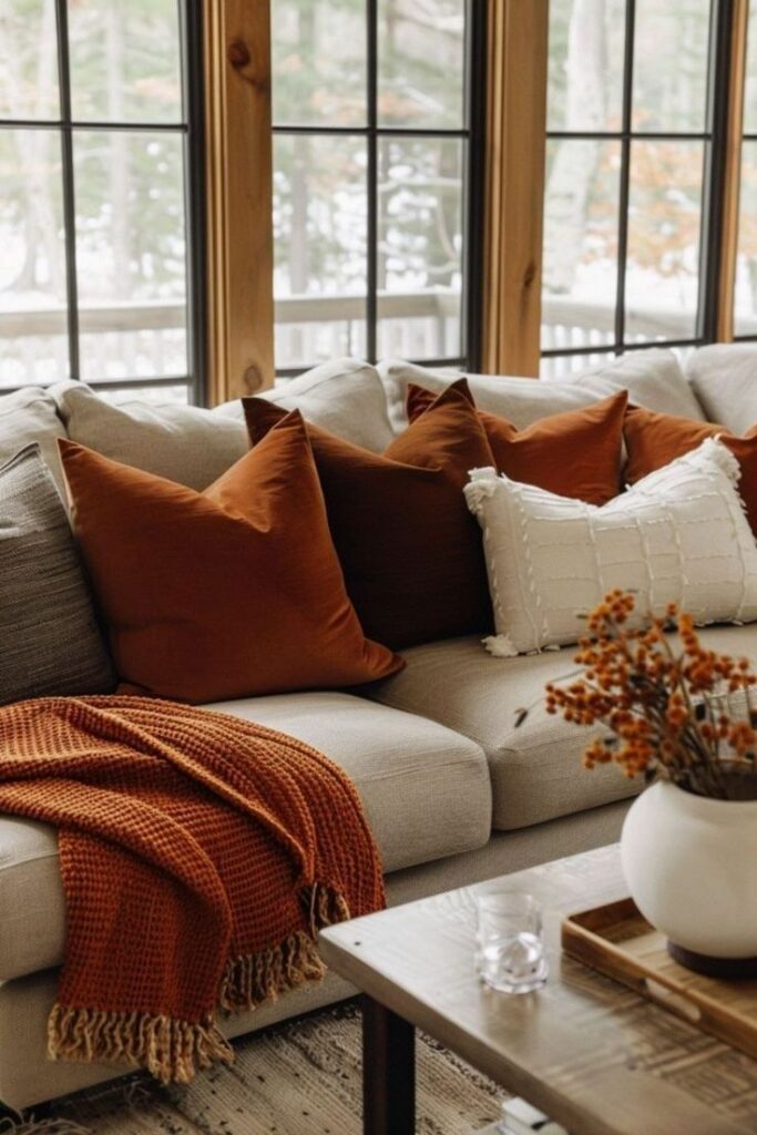 Coussins terracotta pour une déco automnale chaleureuse